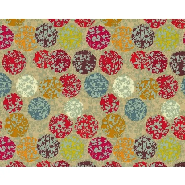 Patchworkstoff "Katherine's Wheel" mit Blätterkugeln, rot-gedecktes petrol-beige