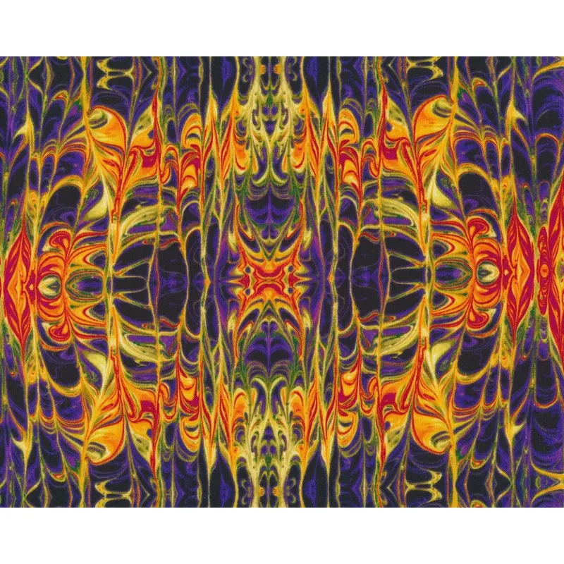Patchworkstoff KISMET LIQUID LACE, Marmor-Kaleidoskop-Muster, gelb-lila