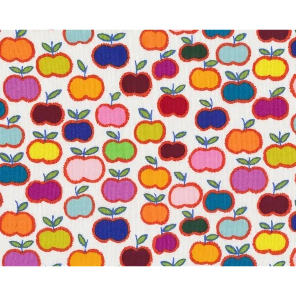 Patchworkstoff KITTY KAT APPLE STACK, Äpfel, orange-blau