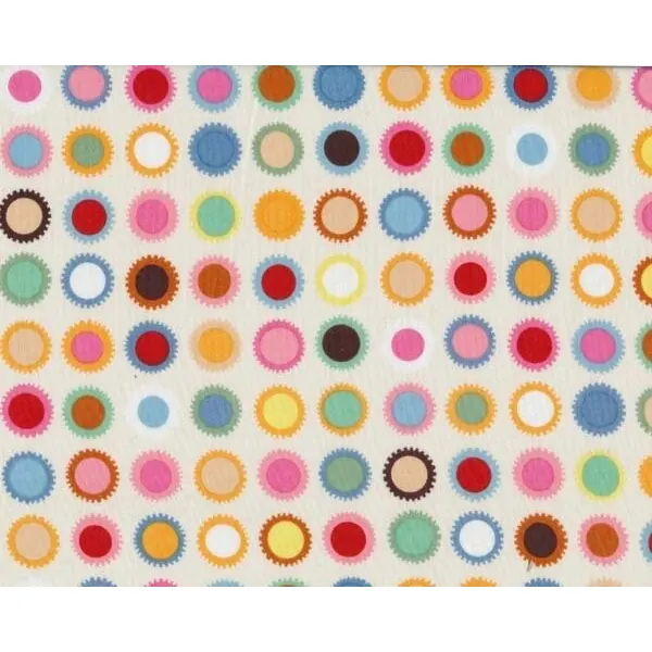 Patchworkstoff "La Di Dot" mit Zahnrad-Kreisen, creme-pink-taubenblau-orange