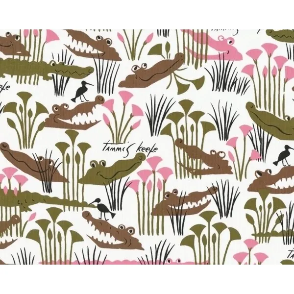 Patchworkstoff "Later Alligator" mit Krokodilen, hellbraun-rosa-olive