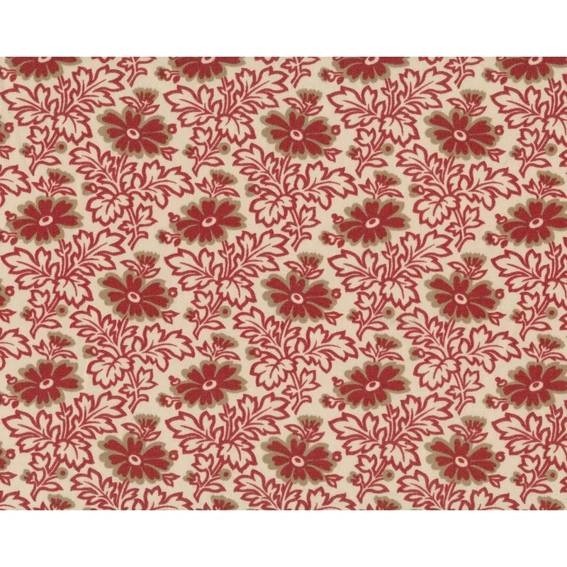 Patchworkstoff LE MARAIS, Vintage-Blumen, hellbeige-stumpfes rot, Moda Fabrics