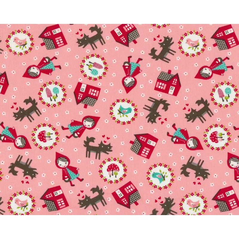 Patchworkstoff LIL' RED, Rotkäppchen und der Wolf, altrosa-dunkelrot, Moda Fabrics