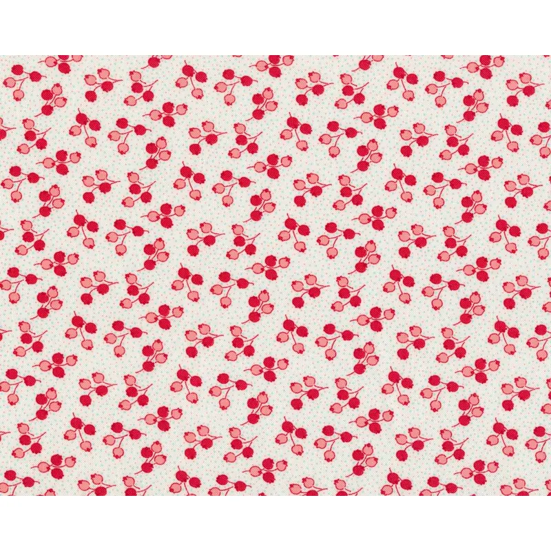 Patchworkstoff LITTLE RUBY, Beeren-Zweiglein, gebrochenes weiß-rot, Moda Fabrics