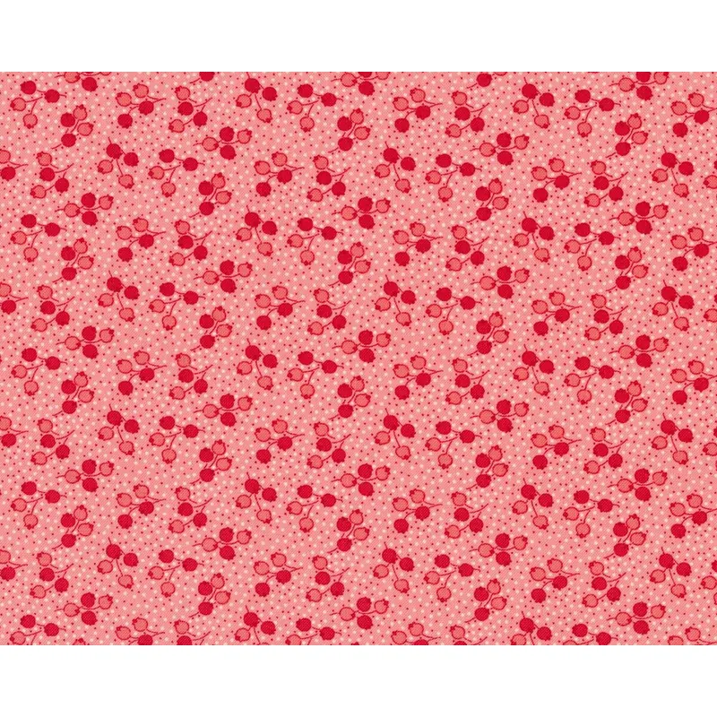 Patchworkstoff LITTLE RUBY, Beeren-Zweiglein, lachsrosa-rot, Moda Fabrics