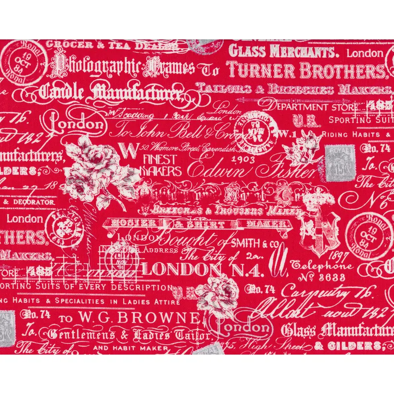 Patchworkstoff LONDON, Schrift, rot, Windham Fabrics