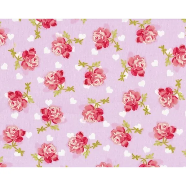 Patchworkstoff "Love in Bloom" mit Rosen und Herzen, rosa-rot