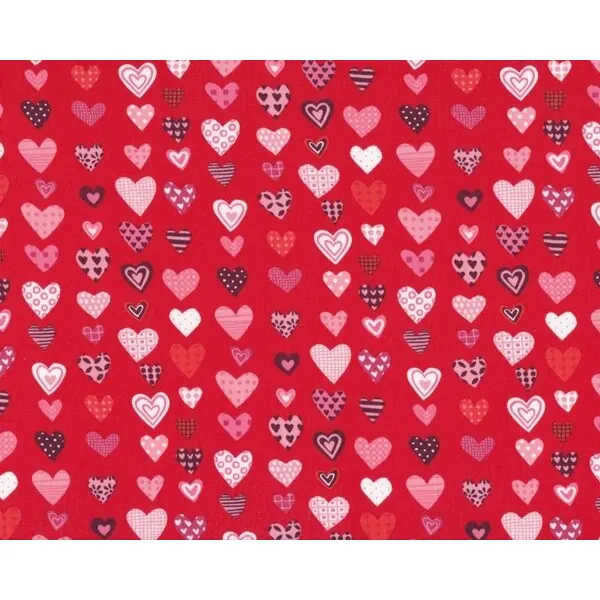 Patchworkstoff "Love, Luck & Liberty" mit gemusterten Herzen, rot-rosa