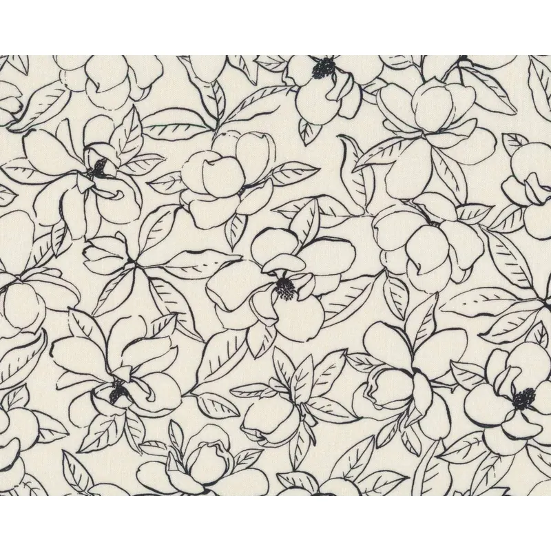 Patchworkstoff MAGNOLIAS, Blütenskizzen, weiß-schwarz, P&B Textiles