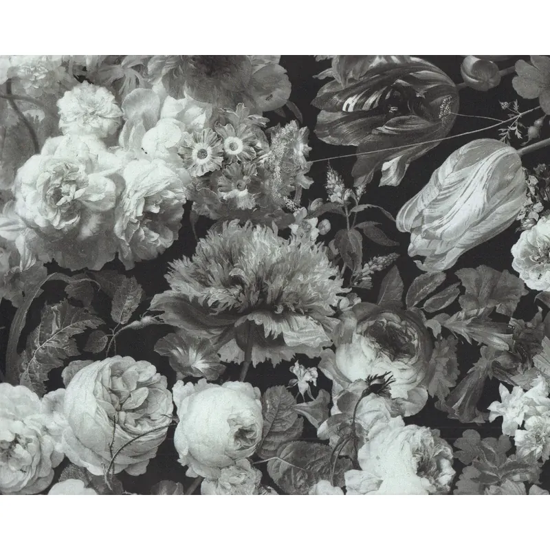 Patchworkstoff MASTERY, oppulente Blumen, grau-schwarz