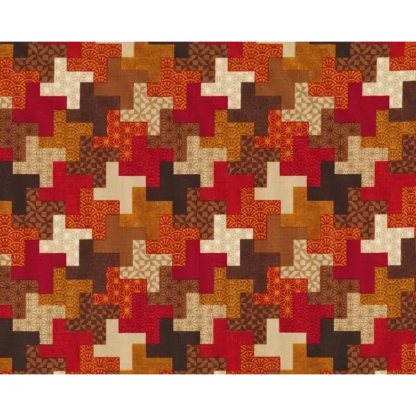 Patchworkstoff MERIDIAN MIX, Patchwork-Kreuze, dunkelrot-braun