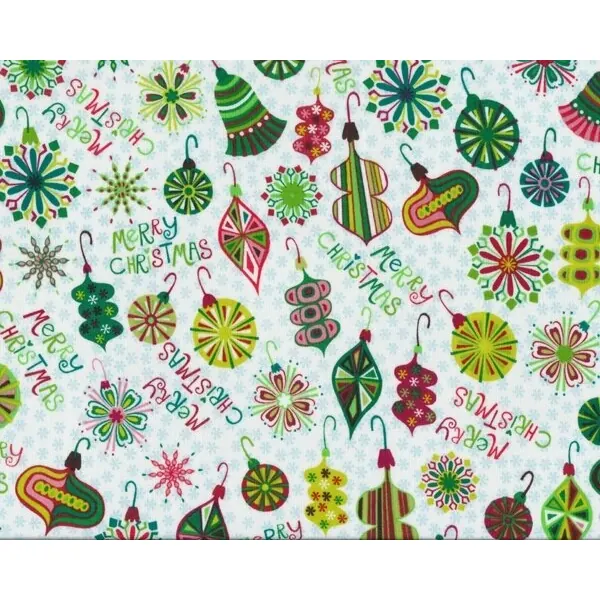 Patchworkstoff "Merry Christmas" mit Weihnachtsbaum-Anhängern, grün-hellgrün-altrosa