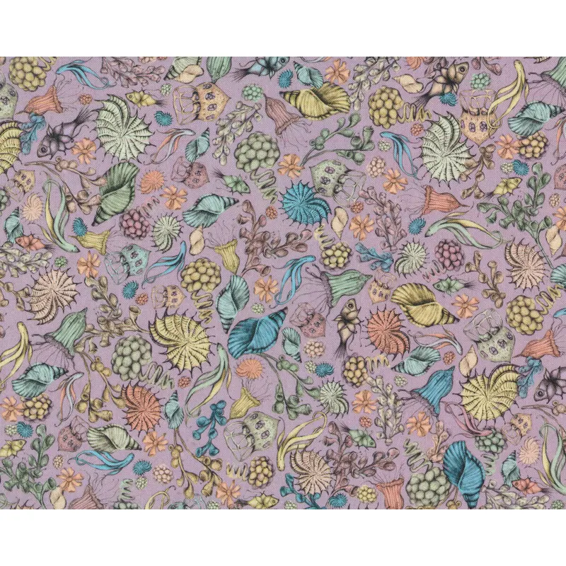 Patchworkstoff MIDNIGHT GARDEN, Muscheln, helllila, Santoro London