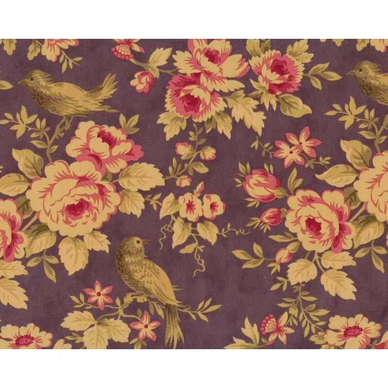 Patchworkstoff MILLE COULEURS, Vögel auf Rosenzweigen, stumpfes aubergine, Moda Fabrics