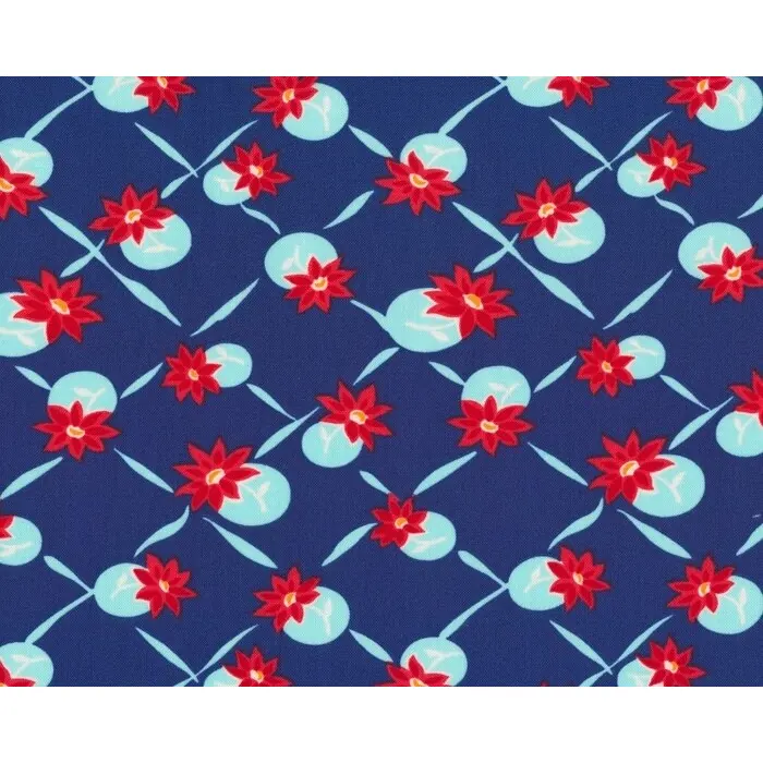 Patchworkstoff MISS KATE, Blüten-Gitter, blau-rot, Moda Fabrics