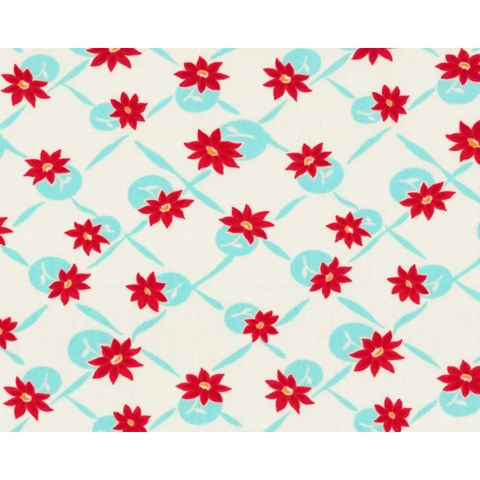Patchworkstoff MISS KATE, Blüten-Gitter, helles türkis-rot, Moda Fabrics