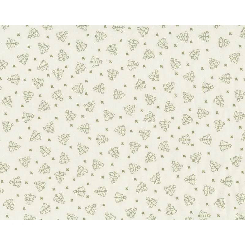 Patchworkstoff MISTLETOE LANE, kleine Kringel-Weihnachtsbäume, wollweiß-schilfgrün, Moda Fabrics