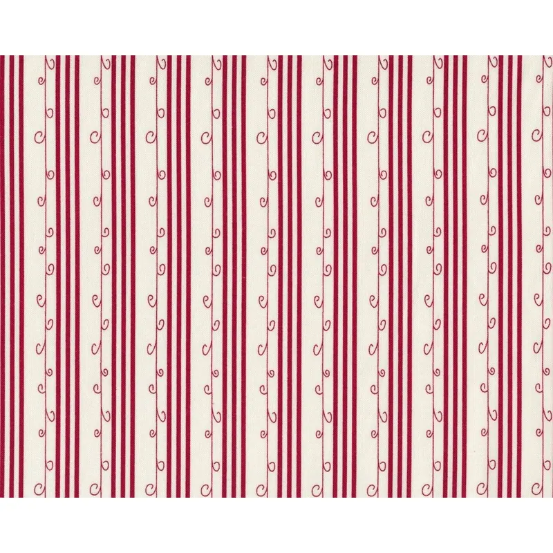 Patchworkstoff MISTLETOE LANE, Kringel-Streifen, wollweiß-dunkelrot, Moda Fabrics