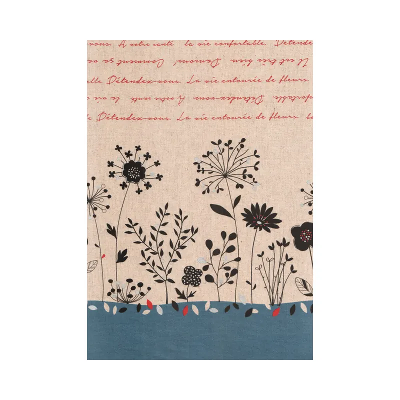 Patchworkstoff mit Leinen, Canvas LECRE, Blumenbordüre, blau, Koko Seki