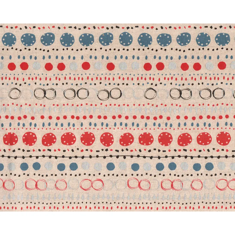 Patchworkstoff mit Leinen, Canvas LECRE, Tupfen-Reihen, natur-rot, Koko Seki