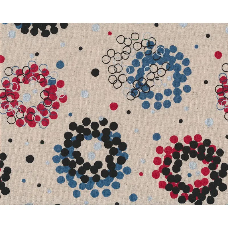 Patchworkstoff mit Leinen, Canvas LECRE, Tupfenkränze, natur-rot, Koko Seki