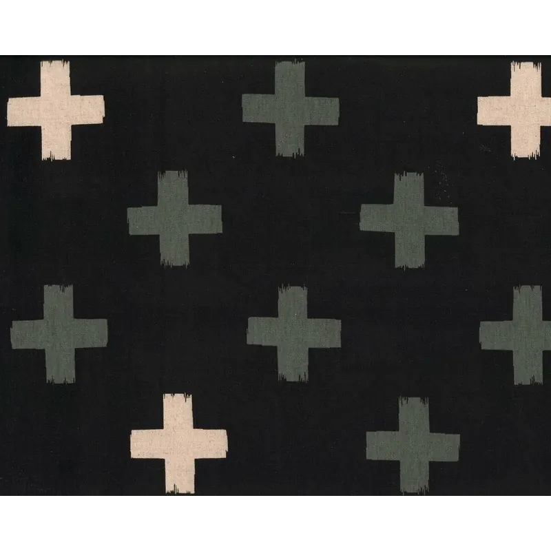 Patchworkstoff mit Leinen JUNA CROSS, große Kreuze, schwarz-steingrau