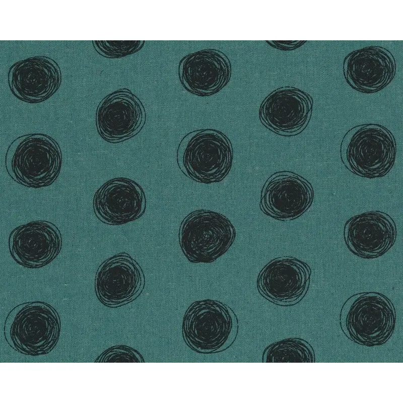 Patchworkstoff mit Leinen OLIVERA, Kritzelkreise, grüngrau-schwarz