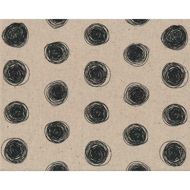 Patchworkstoff mit Leinen OLIVERA, Kritzelkreise, natur-schwarz