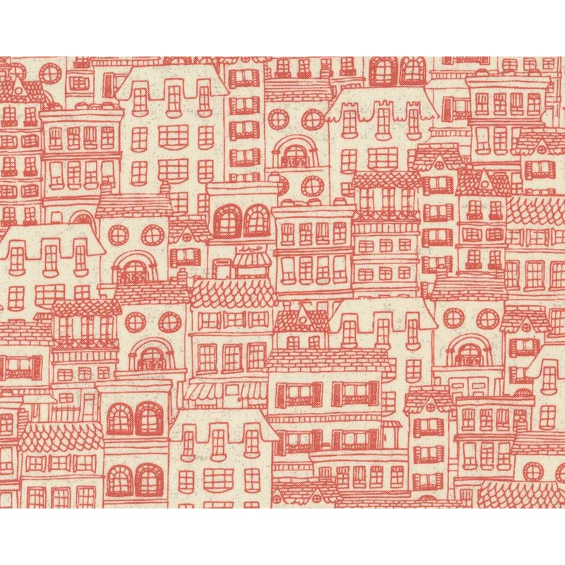 Patchworkstoff MON AMI, Häuser, creme-gedecktes terracotta, Moda Fabrics