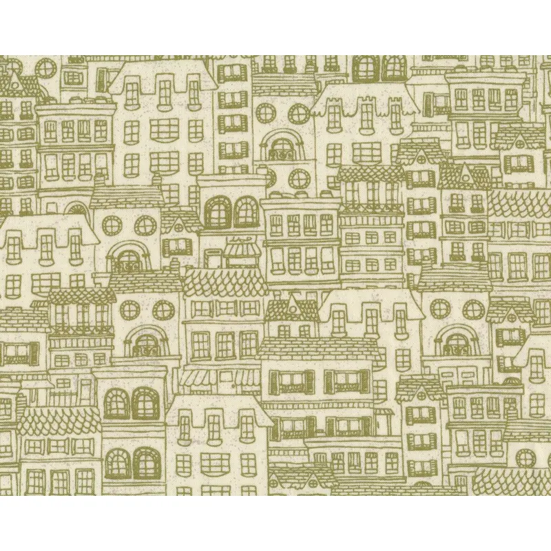 Patchworkstoff MON AMI, Häuser, creme-schilfgrün, Moda Fabrics