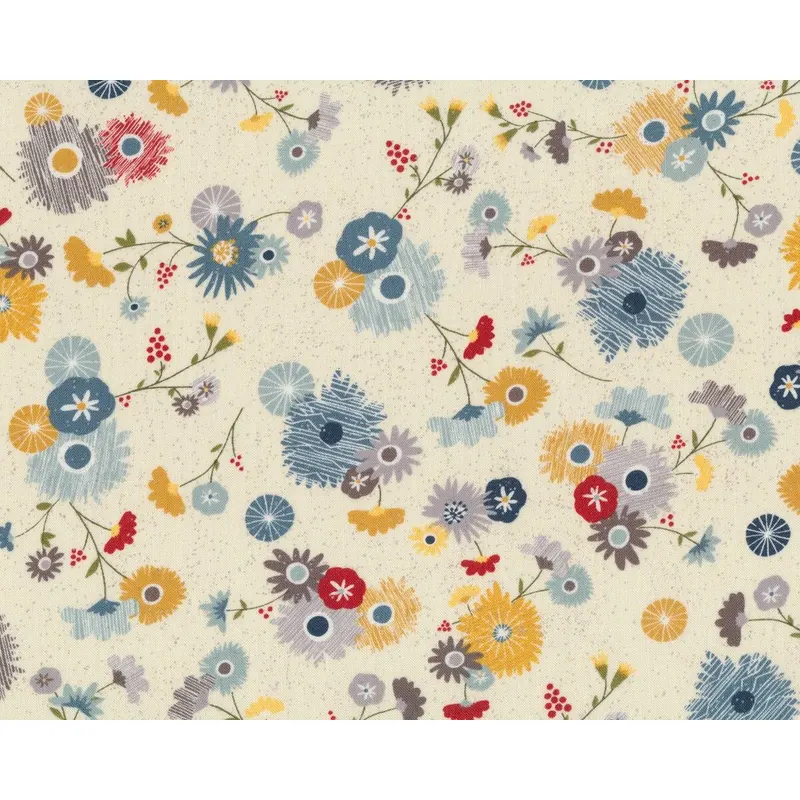 Patchworkstoff MON AMI, Wiesenblumen, creme-blaugrau, Moda Fabrics