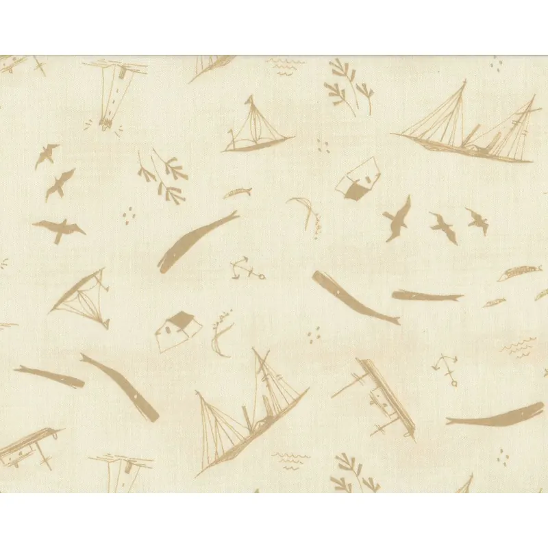 Patchworkstoff MORE HEARTY GOOD WISHES, Maritimes mit Walen, creme-beige, Moda Fabrics