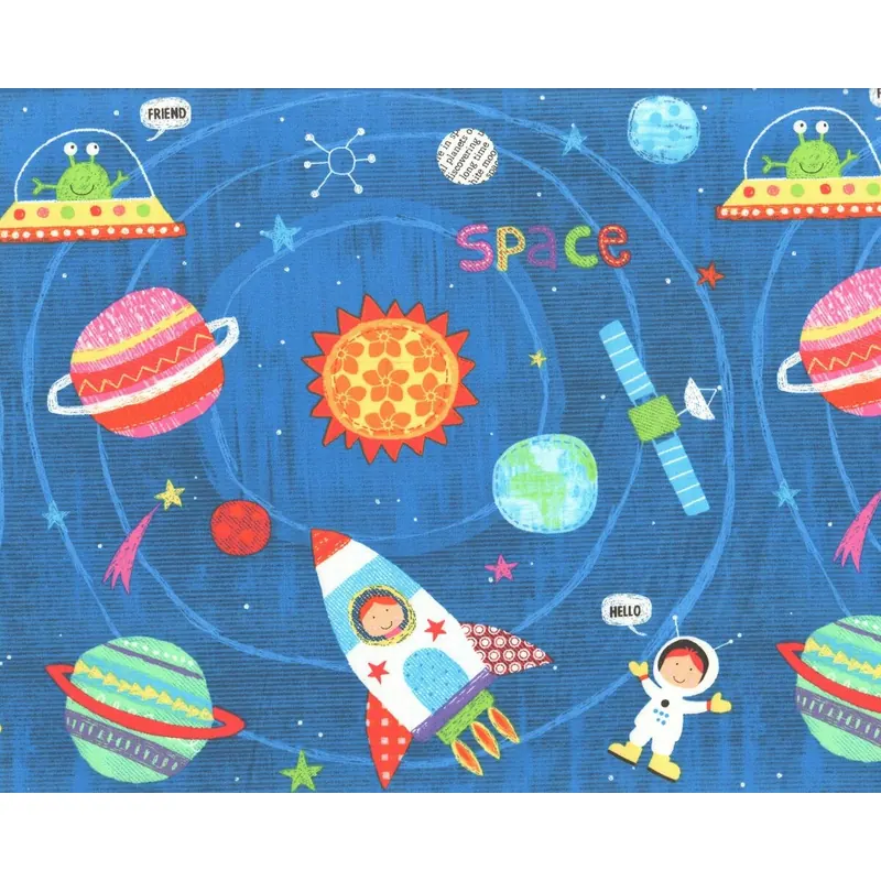 Patchworkstoff MY SPACE FRIEND, Raumfahrer und Planeten, blau-gelb
