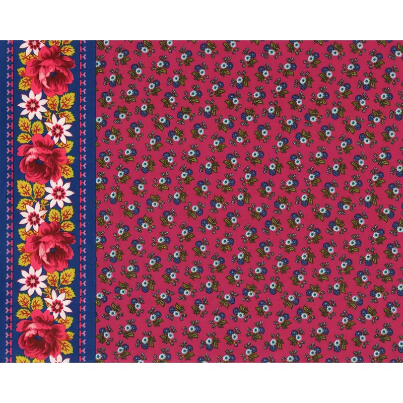 Patchworkstoff NEPTUNE & THE MERMAID, kleine Röschen mit Bordüre, fuchsia-ultramarinblau