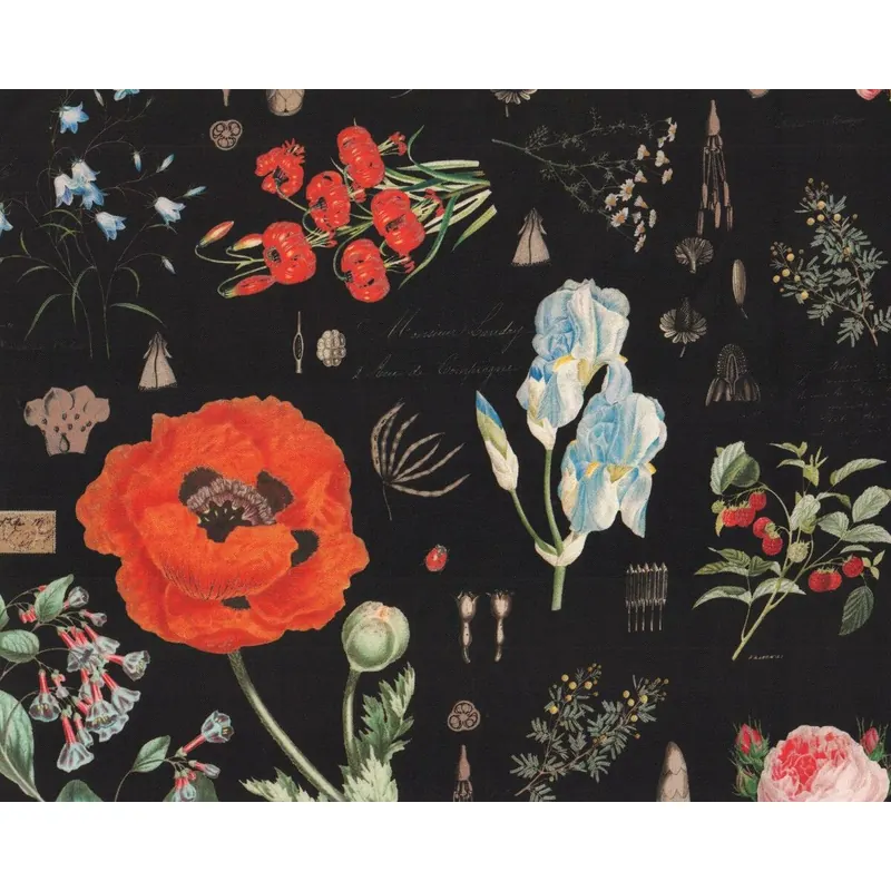 Patchworkstoff NO WEEDS HERE, Sommerblumen, schwarz