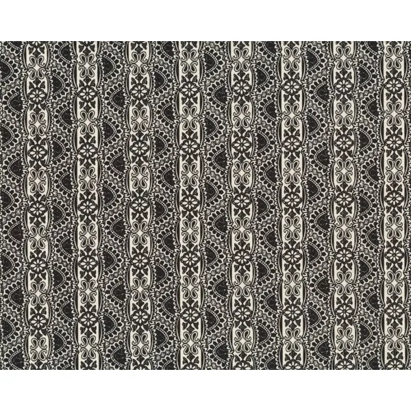 Patchworkstoff "Noir" mit Blüten-Ornament-Streifen, schwarz-cremé