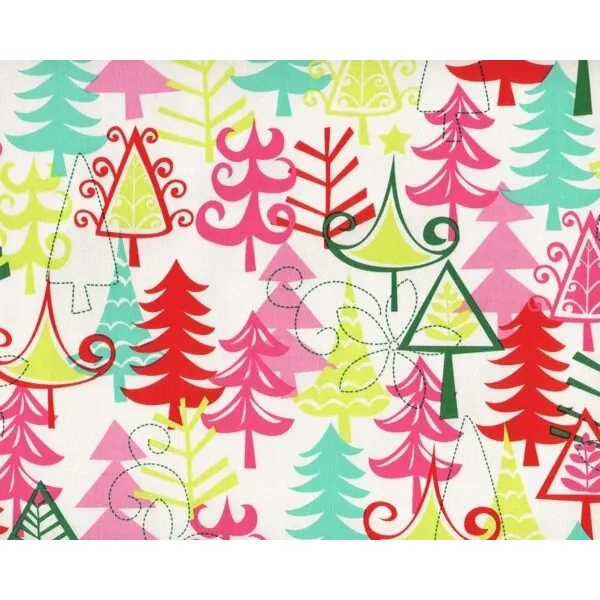 Patchworkstoff "Nordic Holiday" mit Tannenbaum-Skizzen, rosa-limette-weiß