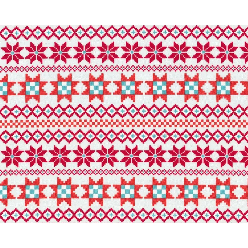 Patchworkstoff NORDIC HOLIDAY, Norweger-Muster, weiß-rot