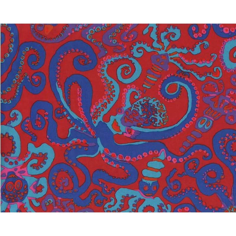 Patchworkstoff OCTOPUS, Kraken, rot-blau, Kaffe Fassett