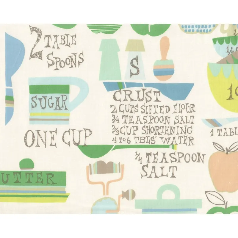 Patchworkstoff OH MY APPLE PIE, Äpfel mit Schrift, grün-taubenblau
