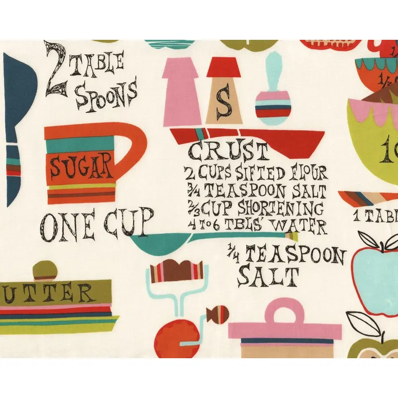 Patchworkstoff OH MY APPLE PIE, Äpfel mit Schrift, orange-olive