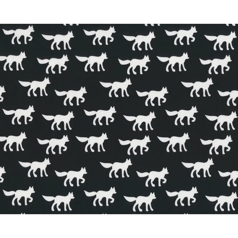 Patchworkstoff Organic Cotton FOX RUN, Füchse, schwarz-gebrochenes weiß