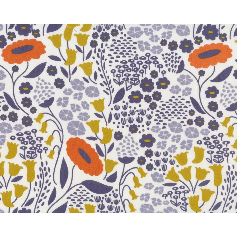 Patchworkstoff Organic Cotton MORNING SONG, Blumen-Wiese, weiß-gedecktes lila
