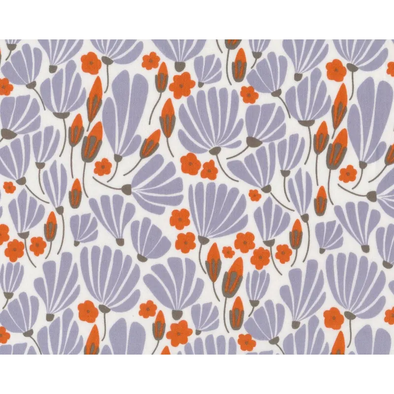 Patchworkstoff Organic Cotton MORNING SONG, Fächer-Blüten, weiß-lavendel