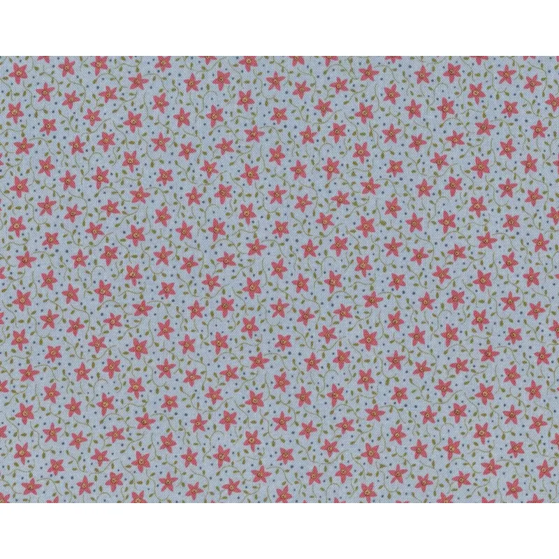 Patchworkstoff PEACE ON EARTH, Blumen-Ranken, helles taubenblau-stumpfes rot
