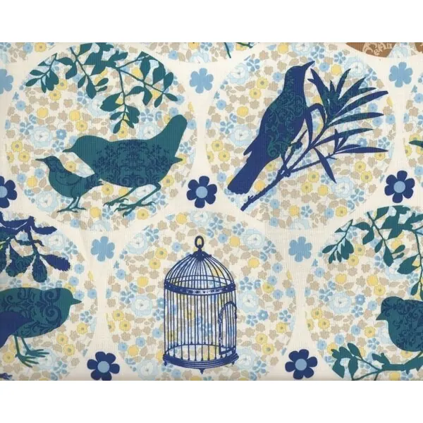 Patchworkstoff "Perch" mit romantischen, floralen Vogelkreisen, petrol-blau