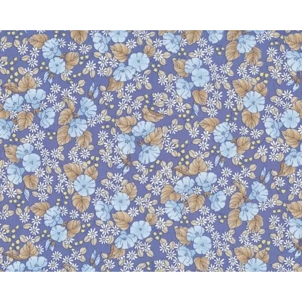 Patchworkstoff "Perch" mit romantischen Trichterblüten, mittelblau-hellblau