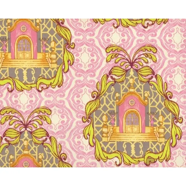Patchworkstoff "Pernilla's Journey" mit barocken Schlösschen, helles altrosa-apfelgrün