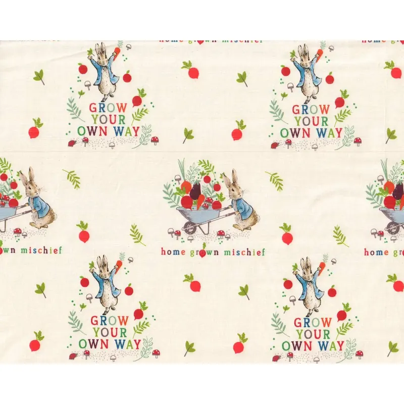Patchworkstoff PETER RABBIT, Gärtner-Hase, weiß, Beatrix Potter