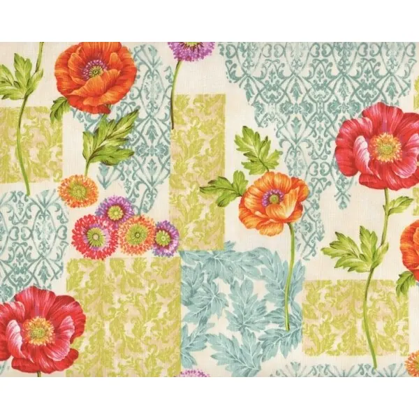 Patchworkstoff "Poppy Love", mit Patchwork-Blüten-Muster, orange-grün-gedecktes türkis